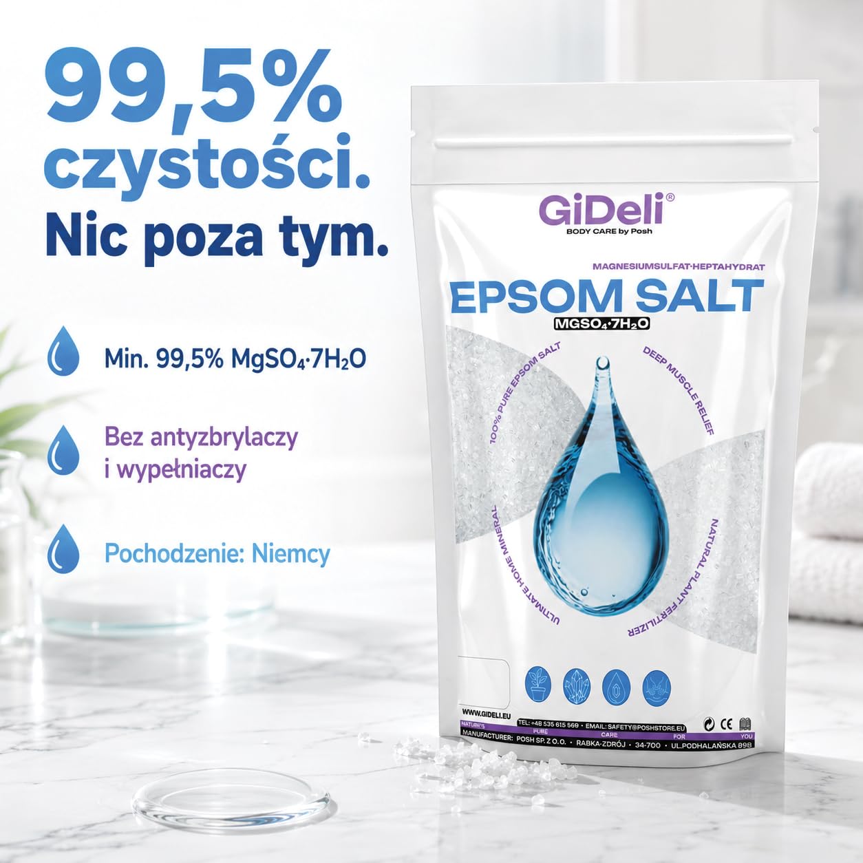 GiDeli Epsom sól do kąpieli Sól Epsom 2 x 5 kg sól epsom siarczan magnezu gorzka sól siarczan magnezu czysty siedmiowodny, jakość farmaceutyczna. (10kg)