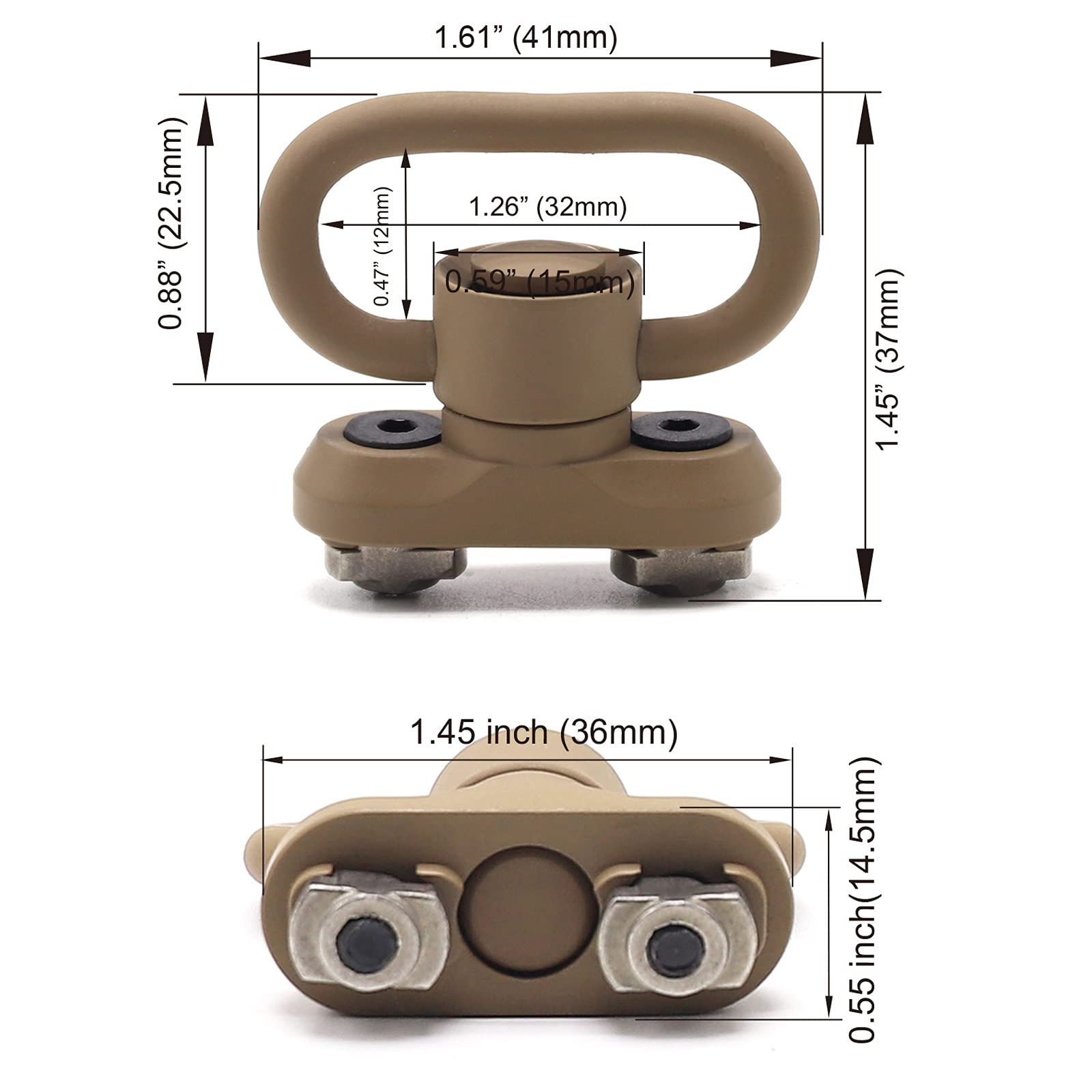 ND QD Sling Mount Sling Swivel 1.25 Inch Adattatore Attacco 2 Pack-Sand