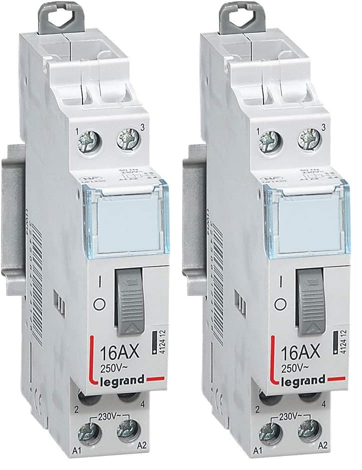 Legrand 412412 Télérupteur CX³ standard avec bornes à vis, 2P, 16A, 250V contact 2F, tension commande 230V, 1 module (Lot de 2)