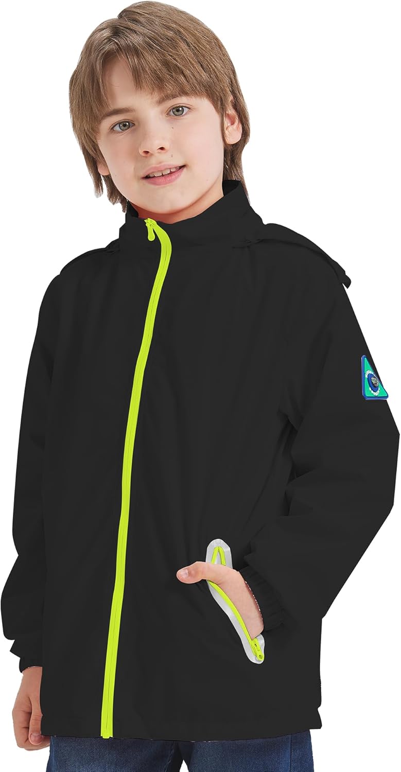 WICKHAM Boys Girls Waterproof Rain Jacket Detachable Hood Lightweight Raincoats for Kids Windbreaker Coat - Image 6