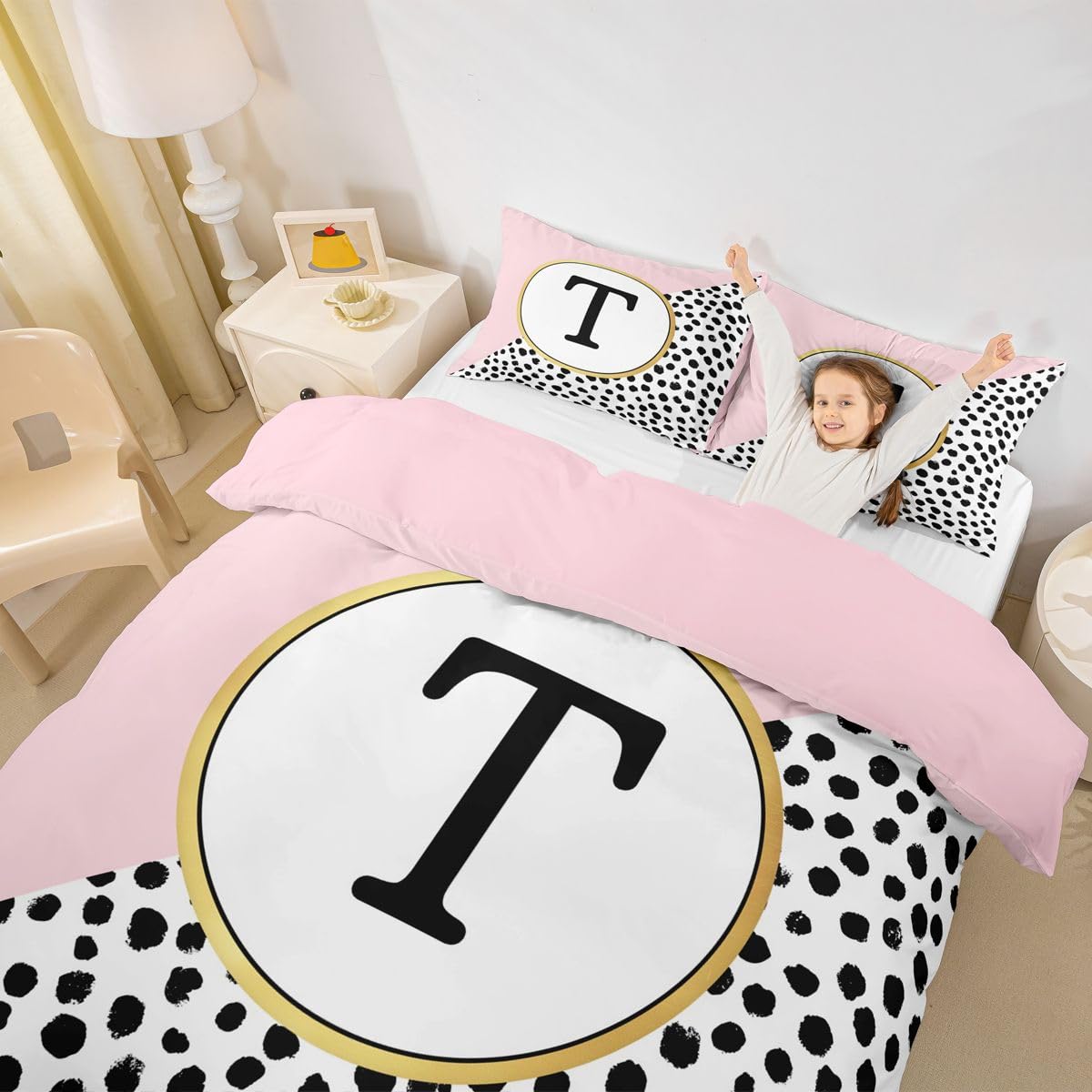Homemissing Polka Dots Buchstabe T Bettwäsche Set 155x220cm Erwachsene