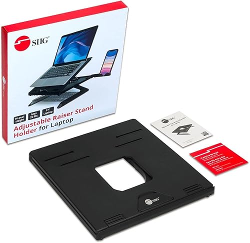Miniatura 8 de SIIG Soporte para portátil, soporte elevador ergonómico ajustable, soporte para teléfono inteligente y ventilación térmica, diseño portátil para 10