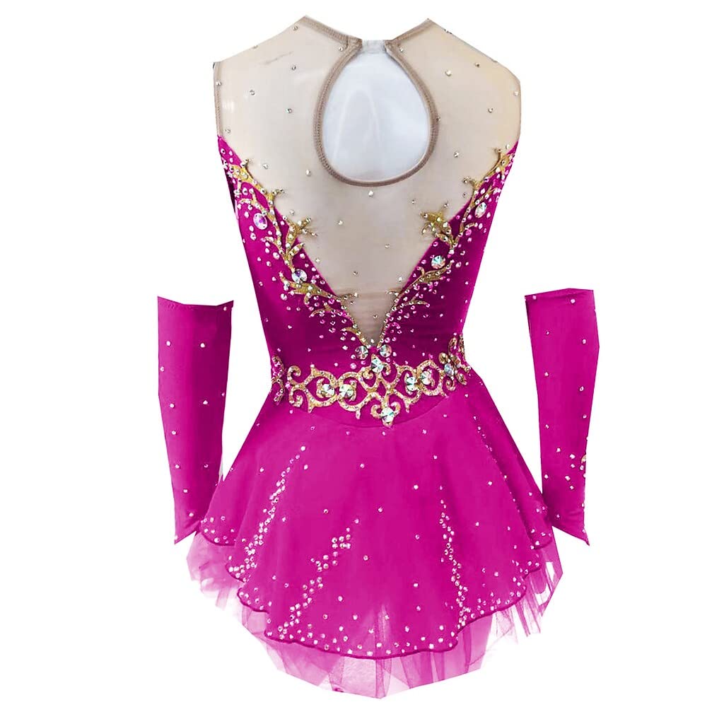 Vestido de patinaje artístico para niñas y mujeres, para competición de patinaje, ropa de baile, vestido de patinaje sobre hielo hecho a mano con mangas