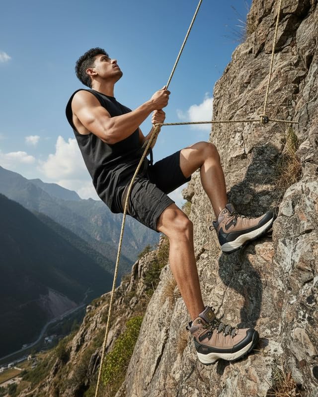 Image of Bacca Bucci Men's Mid-Top Trekking Boots with Rugged Grip Sole, Padded Ankle Support & Secure Lace-Hook Closure