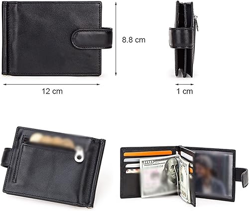 Miniatura 2 de TAUFE Men's Wallets, Men Wallet Genuine Leather Money Clip Metal Clamp Slim Card Wallets Driver License Card Case Coin Pocket