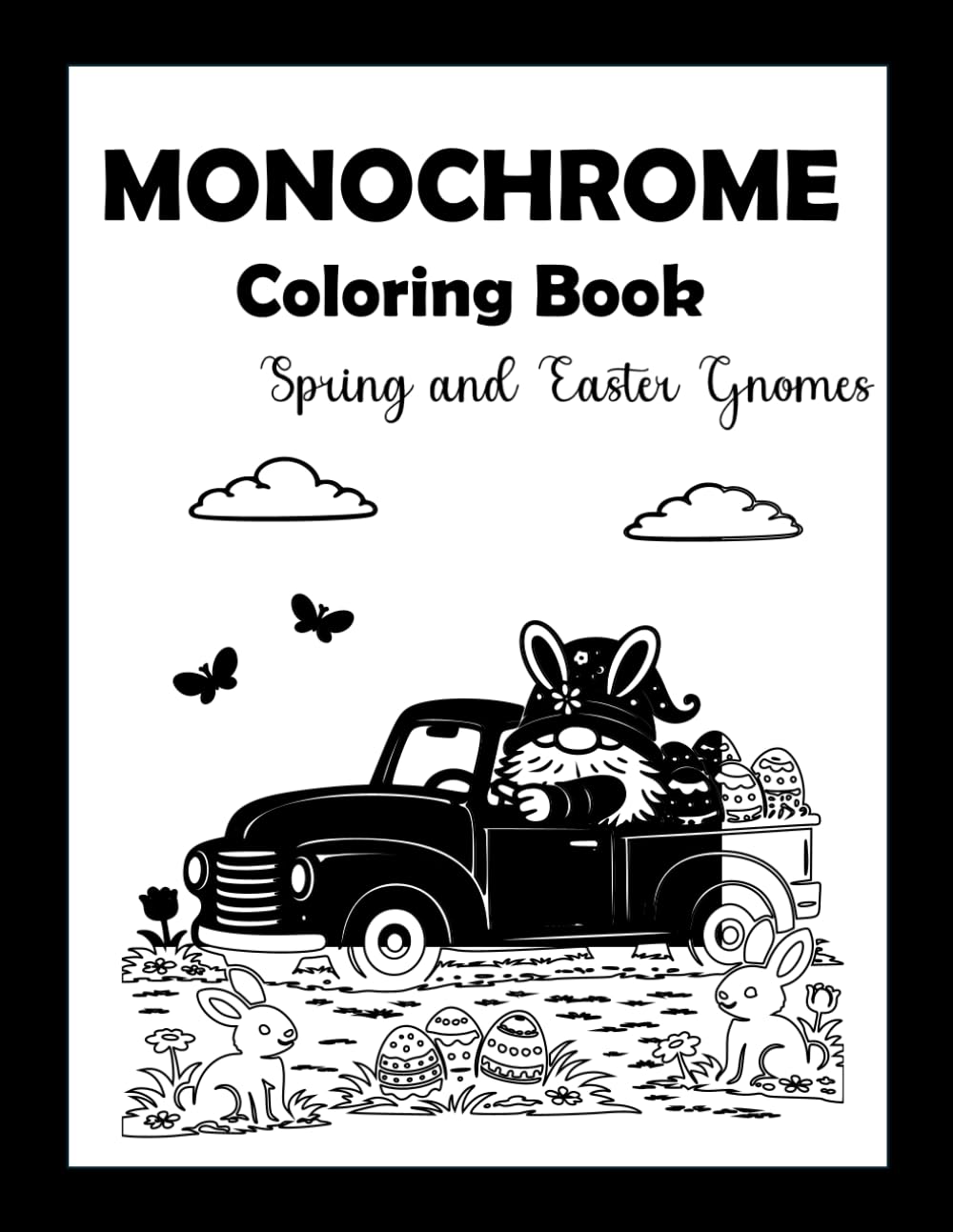 Monochrome Coloring Book Spring and Easter Gnomes