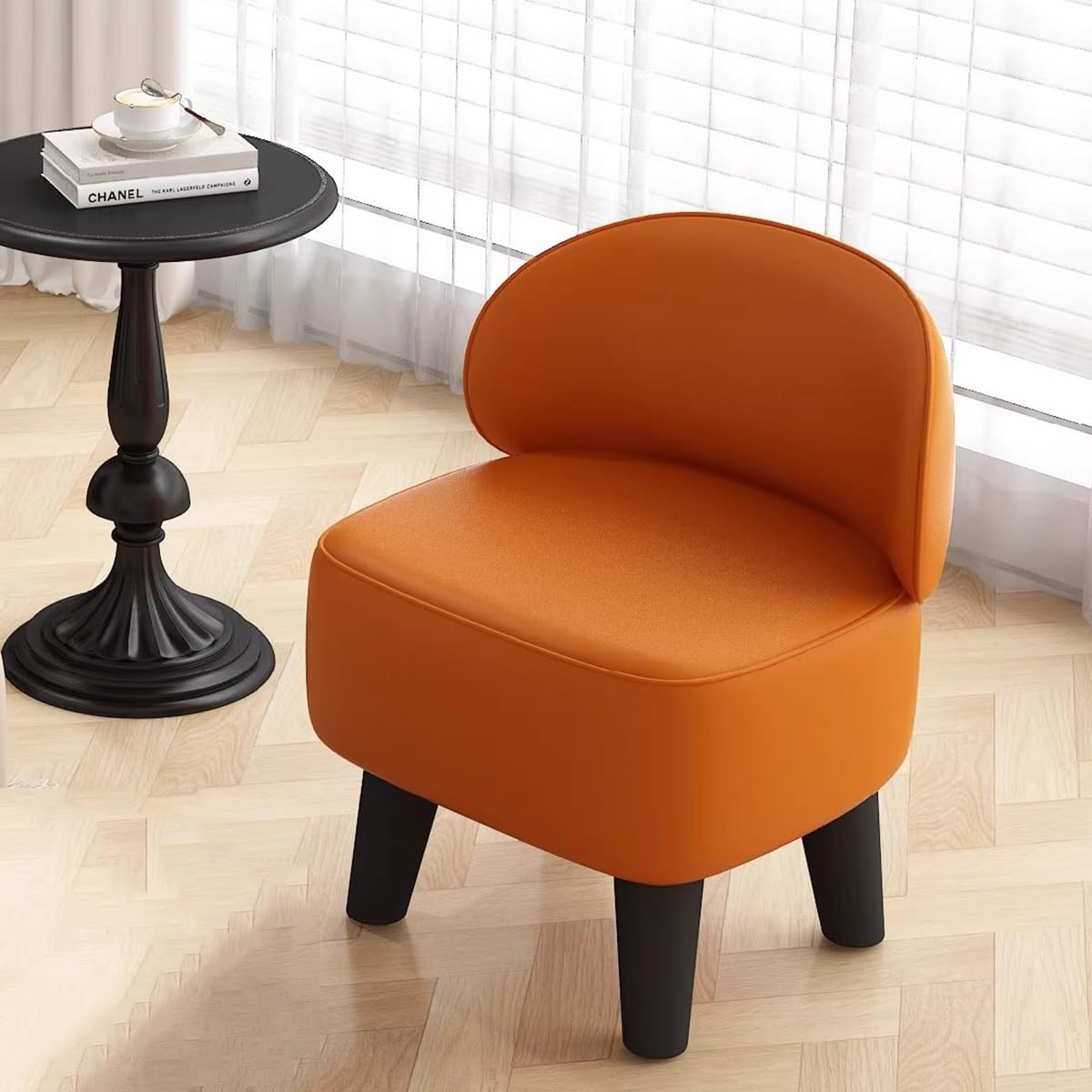 Tapicerowana Pufa Z Oparciem Pufa Obrotowa O 360 Stopni Skórzana Pufa Do Kanapy, Do Salonu, Sypialni I Przedpokoju(Orange,B)