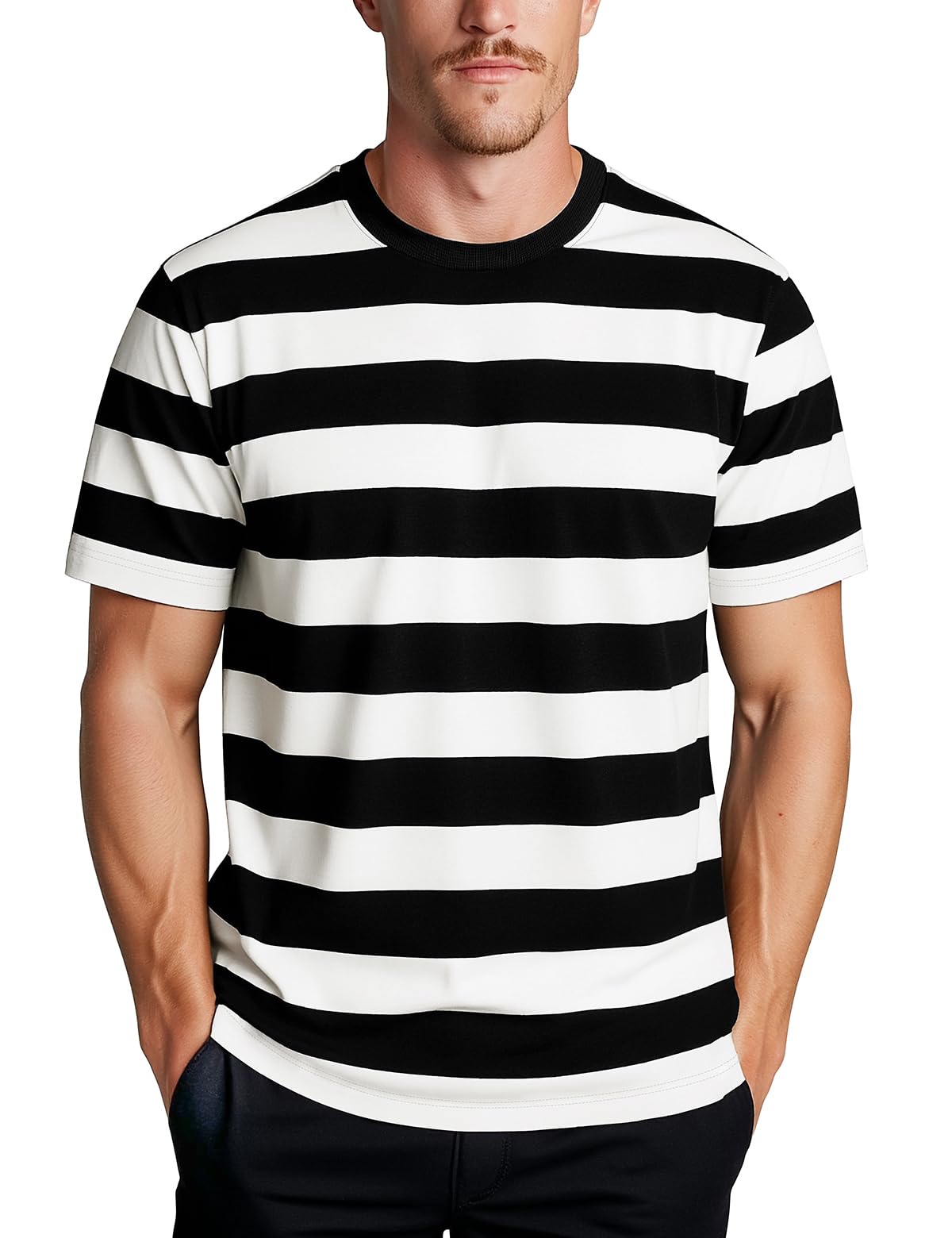 Zengjo Mens Striped Shirt Short Sleeve T-Shirts