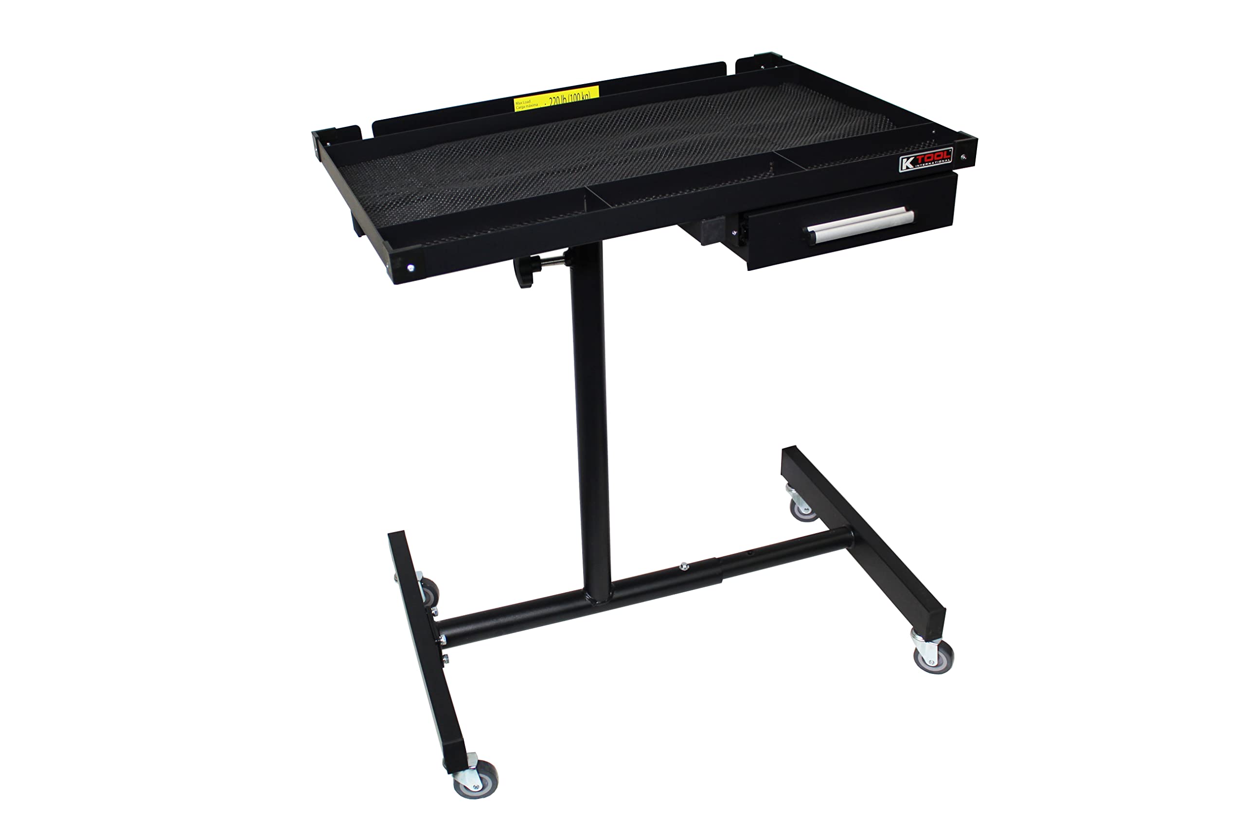 Photo 1 of *Unknown Missing Hardware* K Tool International Heavy Duty Tear Down Tray and Work Table with Drawer, Portable and Adjustable, 220 Pound Capacity, Rubber Corners, Black; KTI75107