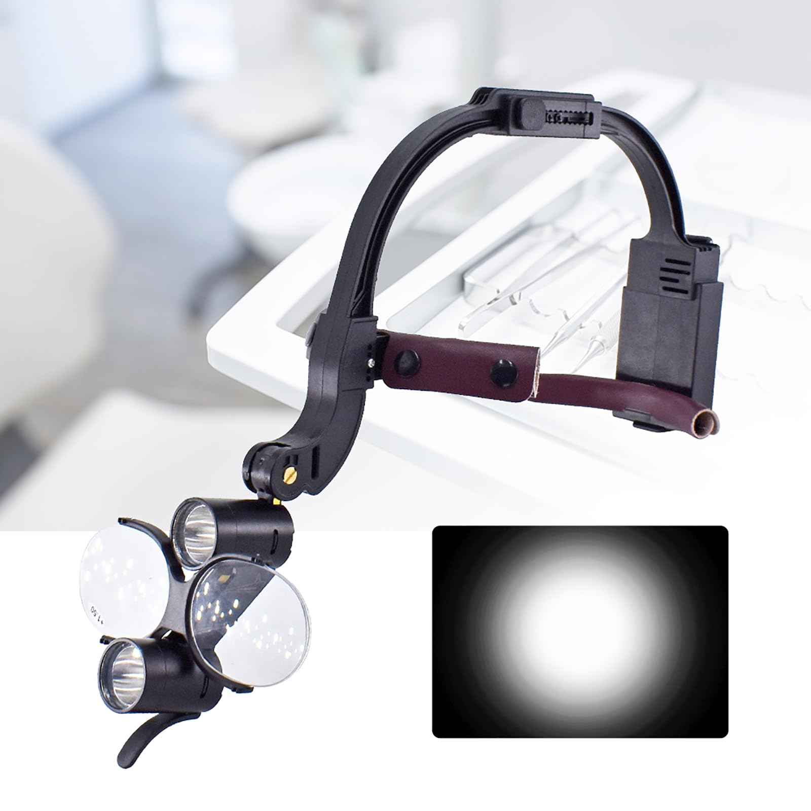 Lupa Dental De 3,5 Aumentos, Faro LED Dental De 5 W con Caja De Almacenamiento, Equipo De Laboratorio Binocular De Aumento para Otorrinolaringología, Estomatología, Sutura De Desbridamiento