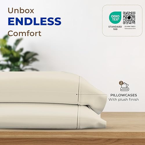 Miniatura 3 de THREAD SPREAD Juego de 2 fundas de almohada de algodón 100 % puro de calidad egipcia de 1000 hilos, juego de fundas de almohada de algodón de