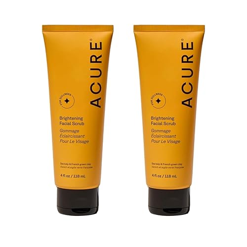 Acure Brightening Facial Scrub - Exfoliating Face Wash, Gentle Daily Scrubber & Exfoliator for Women & Men for Radiant Skin, Cleansing Wash with Sea Kelp & French Green Clay - 4 fl oz (2 Pack) - 4 Fl Oz (Pack of 2)