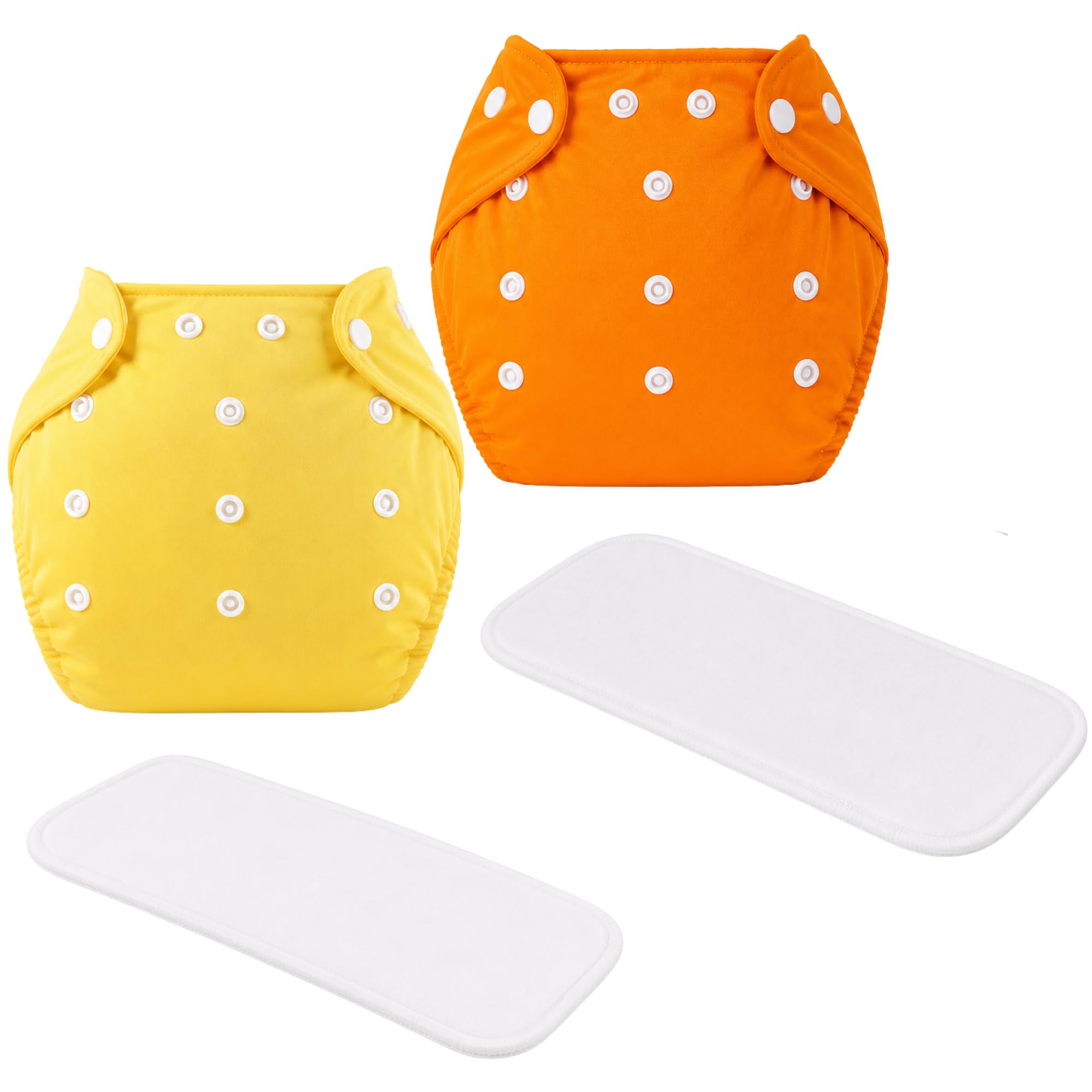 Reusable Washable Cloth Pocket Cover with Soft Absorbent Insert, Leakproof Adjustable Snap Buttons Gentle Outer Fabric (YELLOW+ORANGE, PLAIN, PACK OF 2)-image-14