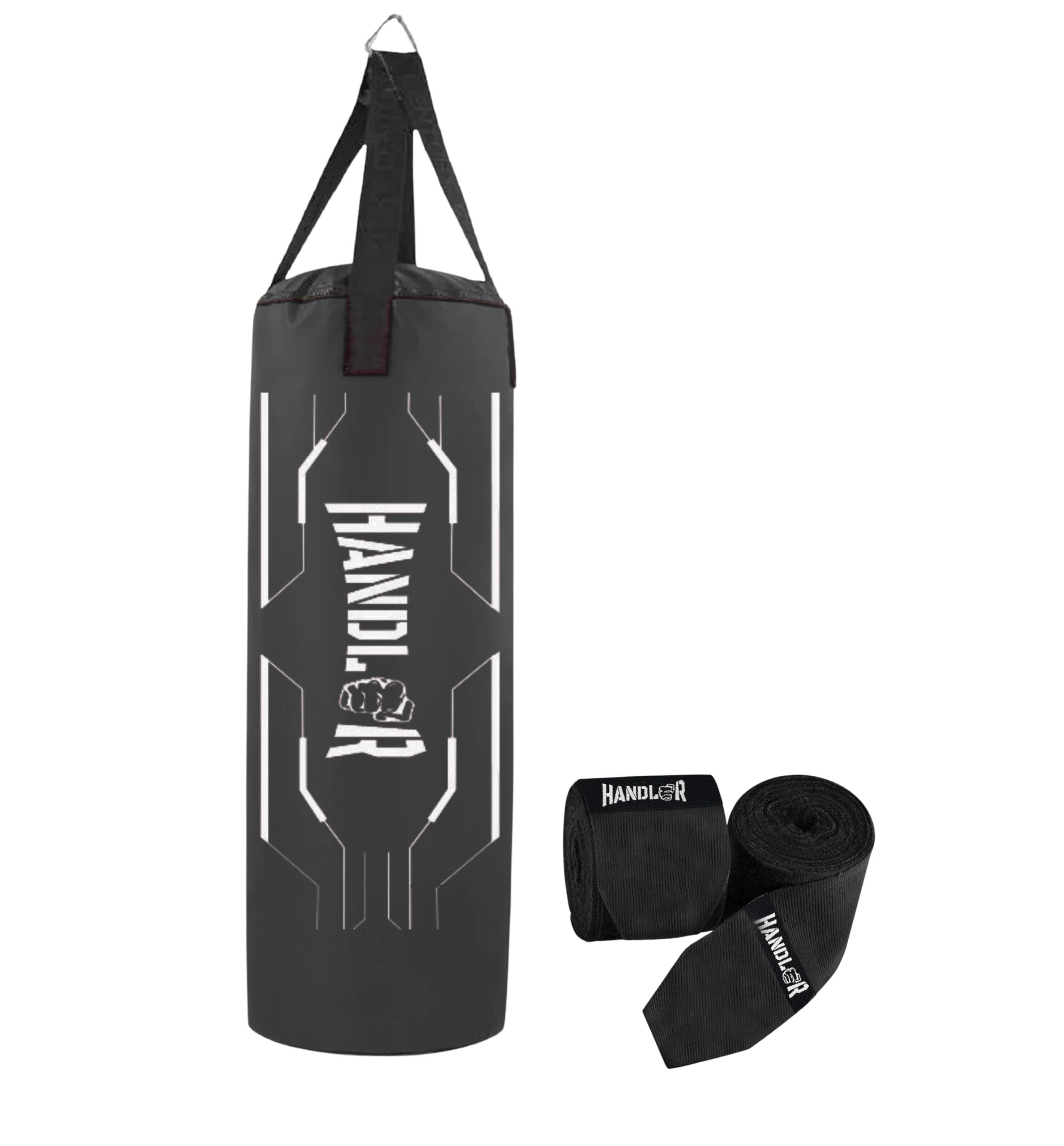 Handler Synthetic Leather Unfilled Punching Bag for Boxing, MMA & Home Training – Heavy Duty Hanging Bag for Adults & Kids, Kickboxing, Karate, Taekwondo (3,4,5 ft) (Black, 4 Feet (48 Inches))