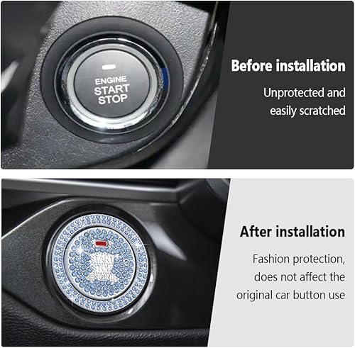 Miniatura 3 de Cubierta brillante para botón de arranque de automóvil, cubierta para botón de arranque y parada del motor con diamantes de imitación, cubierta