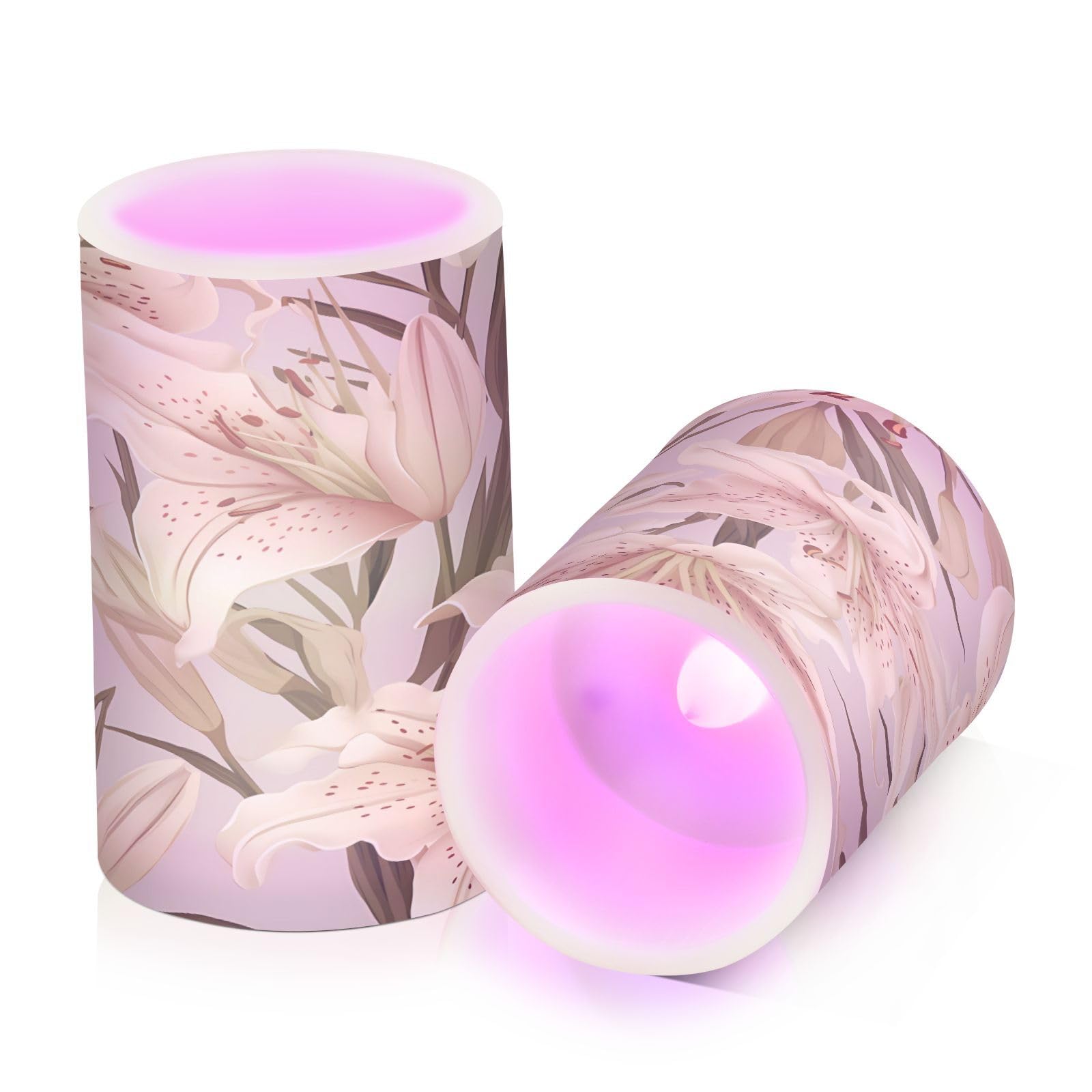 ALAZA Lily Flowers Flickering Flameless Candles Battery Operated with Remote Timer,Tea Light Candles LED Pillar Votive Candles Set of 2 for Outdoor Indoor Decorations