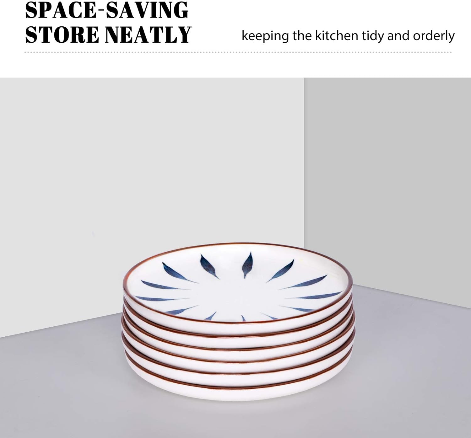 Aquiver 6'' Ceramic Dessert Plates - Color Painted Porcelain Appetizer Plates - Tea Party Small Serving Plates for Cake, Pie, Snacks, Ice Cream, Side Dish, Waffles - Set of 6 (3 Colors) - Image 4