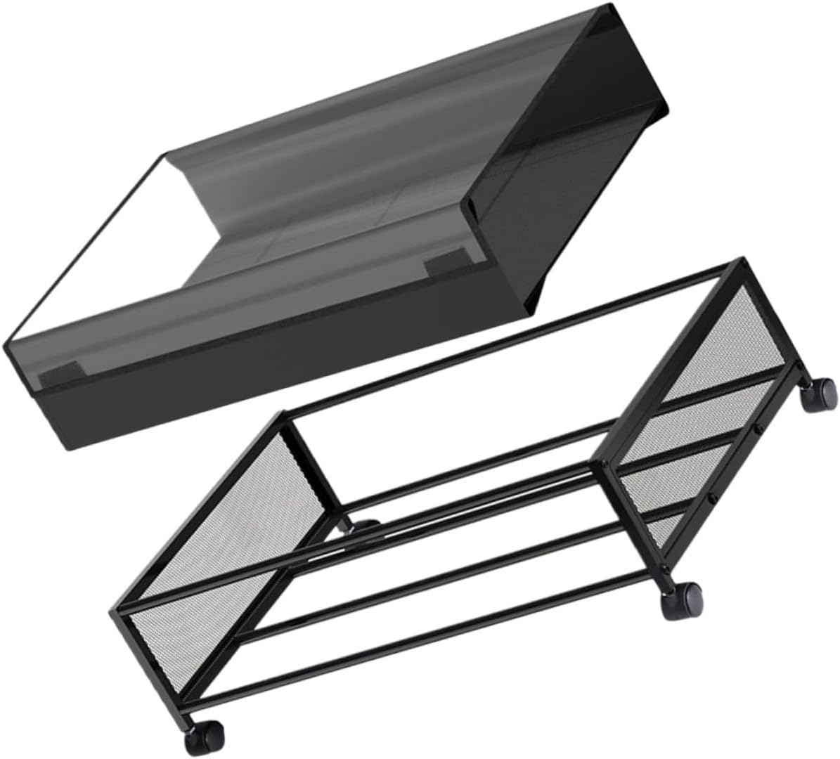 Under Bed Storage Basket with Wheels Large Capacity Non-woven Organizer for Clothes Books Space-saving Black Transparent Cover Holder for Bedroom