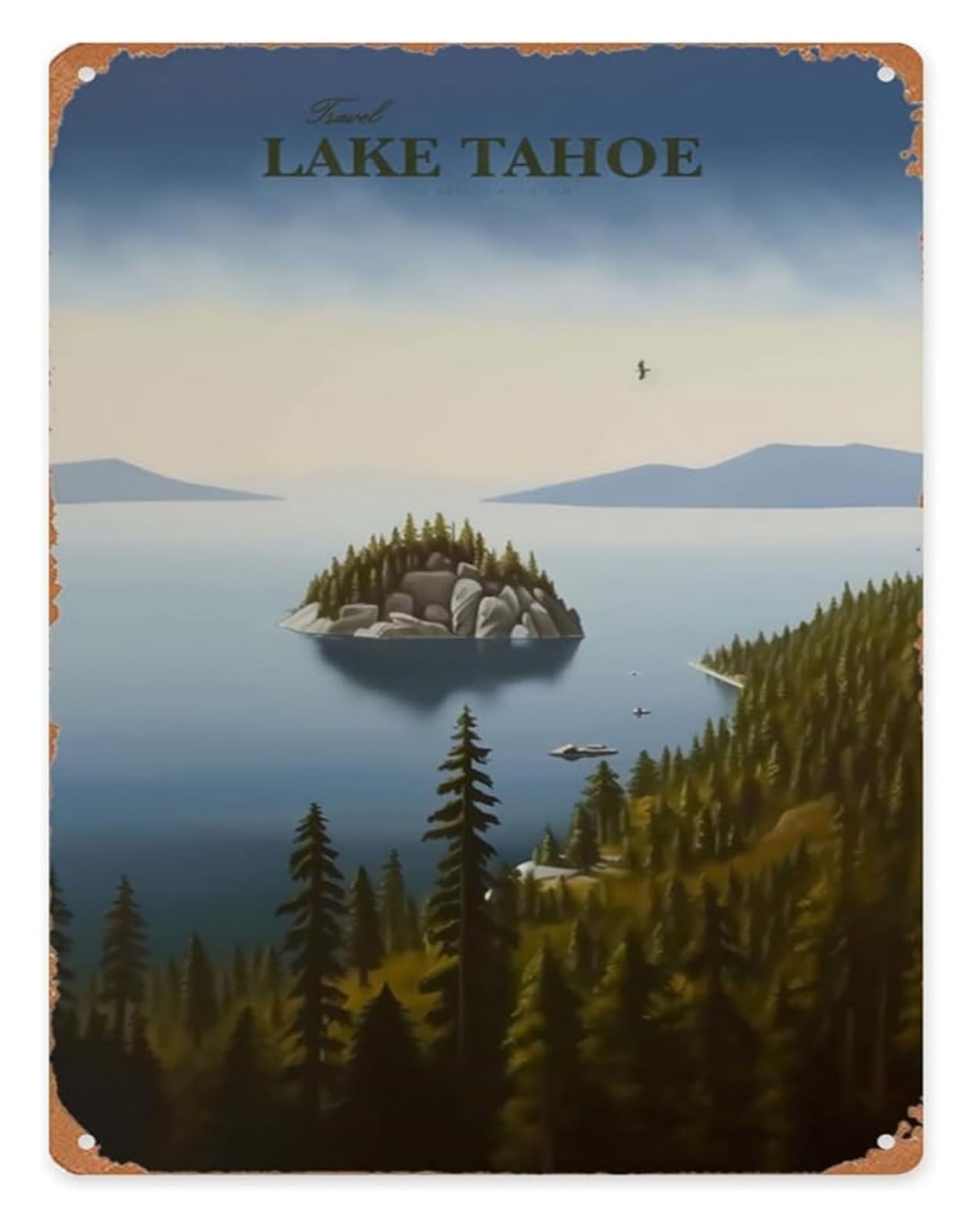 PKNVKZIDK Distressed Tin Plaque Lake Tahoe Travel Memory for Farmhouse Entryway Hallway Laundry Room Porch Balcony 8 X 12 in