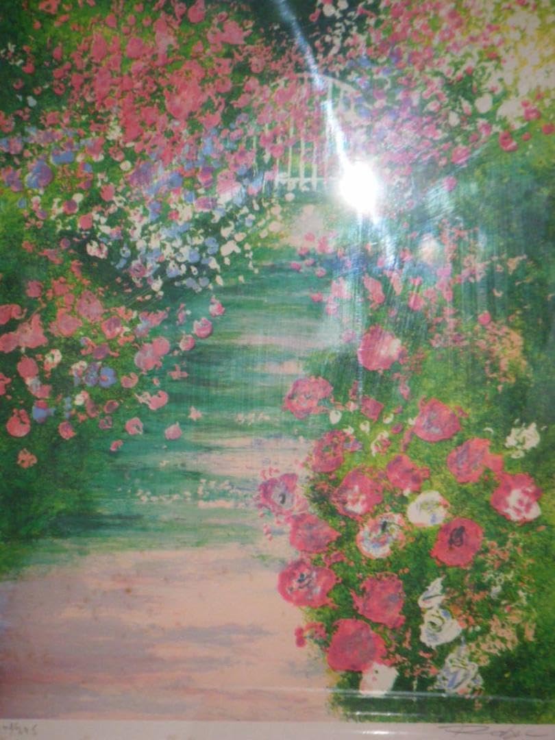 絵画 リトグラフ ラファエル・ロビック 「薔薇の咲く道」