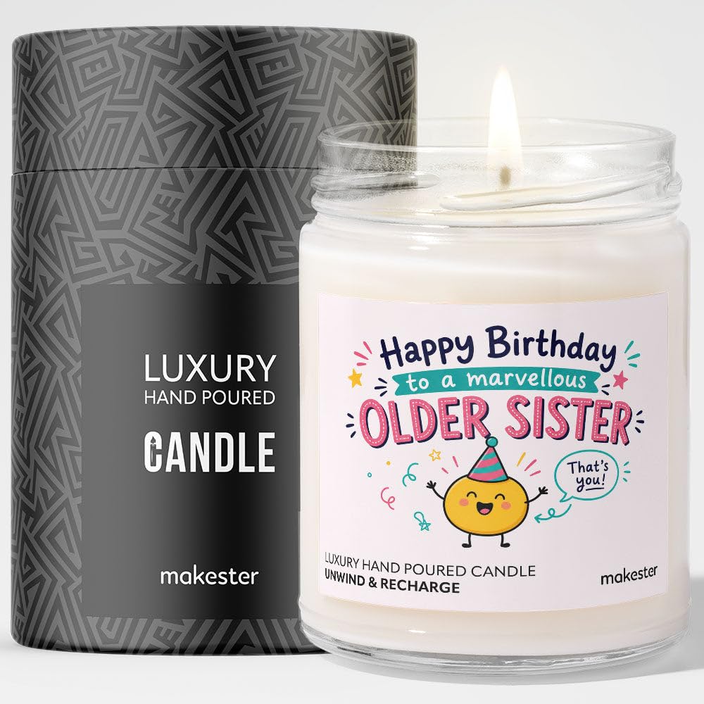 Birthday Gifts for Older Sister - Luxury Soy Wax Candle - Vanilla, Jasmine, Sugared Almond - Makester — image 1