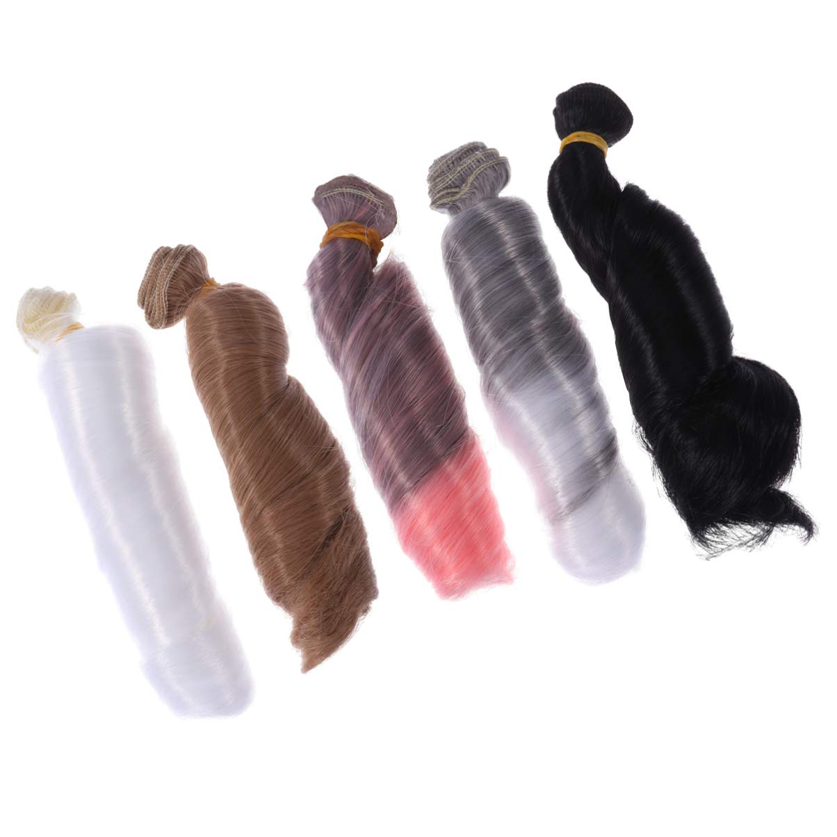 ARTIBETTER 5Pcs High Temperature Fiber Doll Wigs Hair Extensions Straight DIY Doll Hair Wefts for Crafting with Beautiful Colors