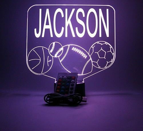 Miniatura 5 de Deportes Array Balón de fútbol de béisbol de baloncesto con nombre personalizado lámpara de luz nocturna LED grabado gratis nombre personalizado