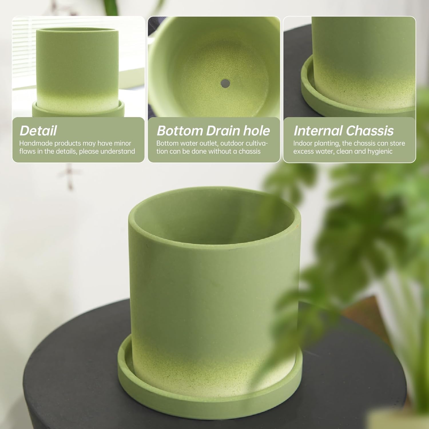 Ceramic Plant Pots, Planters for Indoor Outdoor Plants with Drainage Holes and Saucer, Succulent Orchid Flower Pots (Gradient Green, 6 Inch)