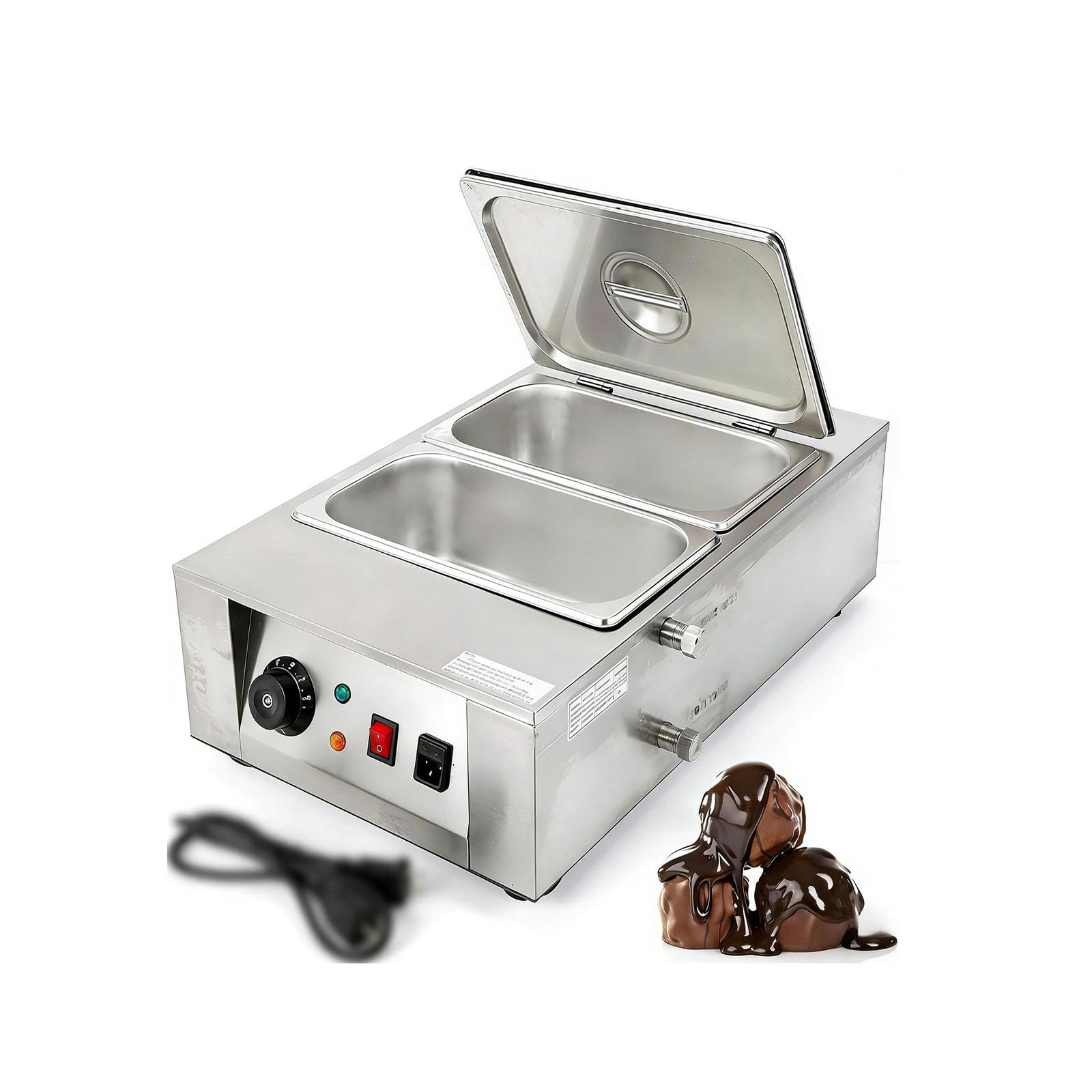 Machine À Tempérer le Chocolat, Appareil Professionnel de Fonte de Chocolat Avec Contrôle de Température de 30 À 85 °C et Capacité de 1,5 L/récipient, en Acier Inoxydable, Idéal pour le Lait, le Café