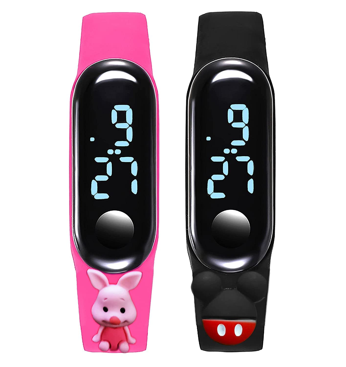 EmartosCombo of 2 Waterproof LED Kids Watches for Boys & Girls, Pink & Black, strap