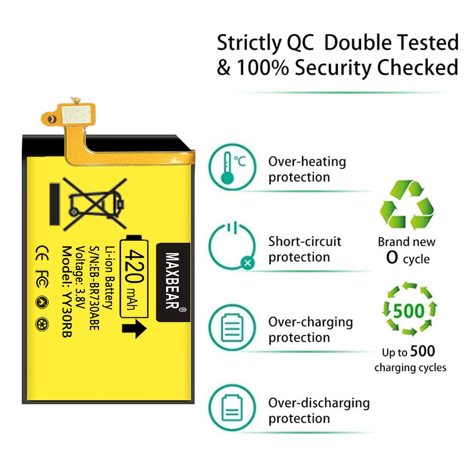 MAXBEAR Galaxy Gear S2 Battery, (Upgraded) 420mAh