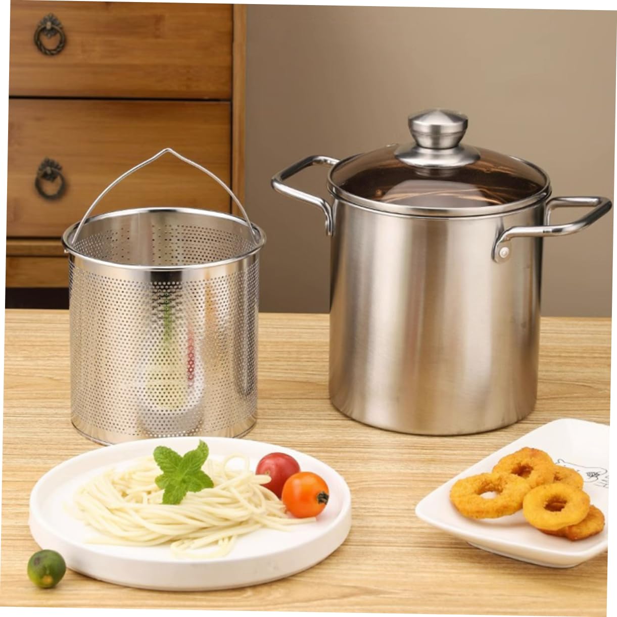 ULTECHNOVO Stainless Steel Deep Fryer Fry Basket 1 Set of Fryer Pot Basket for Kitchen