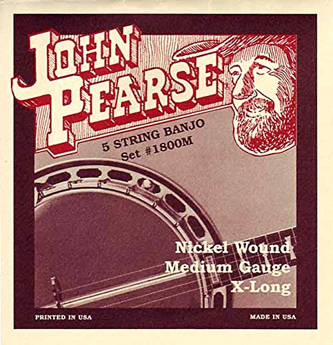 John Pearse Strings® 1800M Jeu de Cordes pour Banjo 5-Cordes - Nickel Wound - X-Long - Medium Gauge Cover