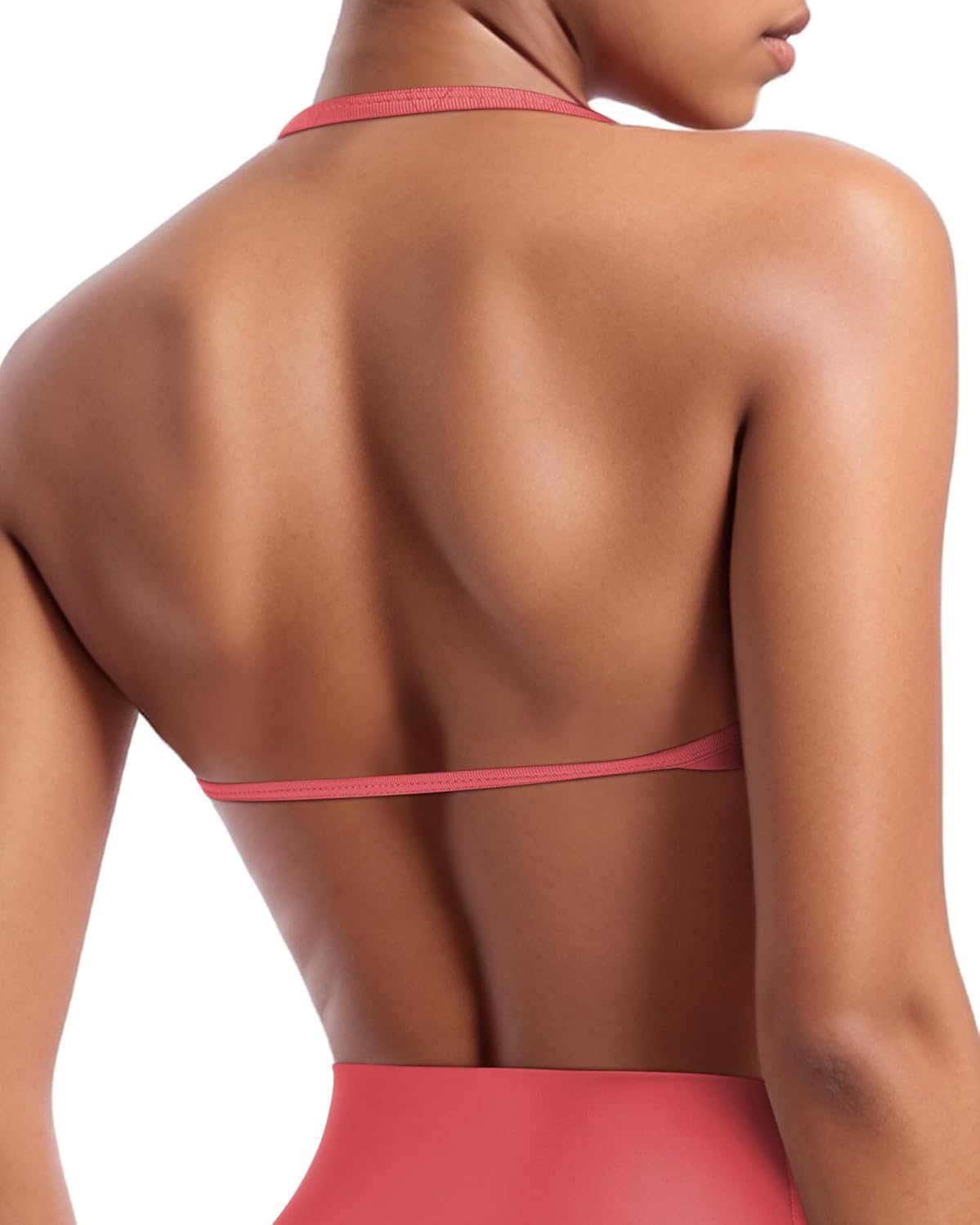 OMKAGI Halter Sports Bras for Women Padded Strappy Bra Open Back Workout Gym Crop