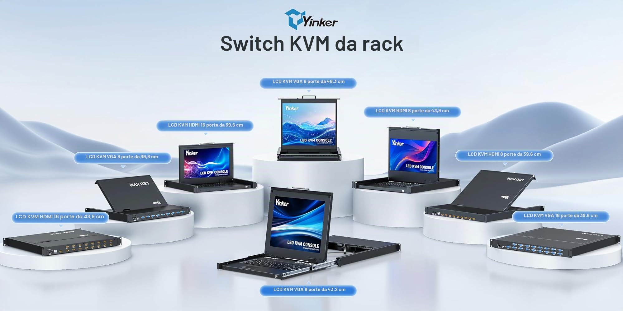 15,6 Console KVM LCD per montaggio su rack a 8 porte misura rack da 1U da 19 pollici con cavi KVM per server di rete da 600 mm con tastiera touchpad