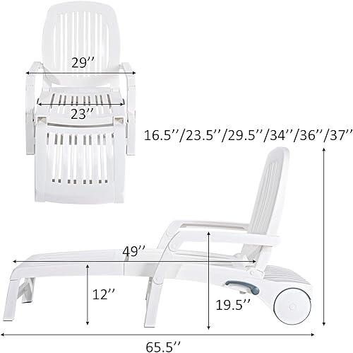 Miniatura 3 de Giantex Chaise Lounge - 6 respaldos ajustables para exteriores, silla reclinable con ruedas para patio, piscina, jardín, tumbona plegable para tomar