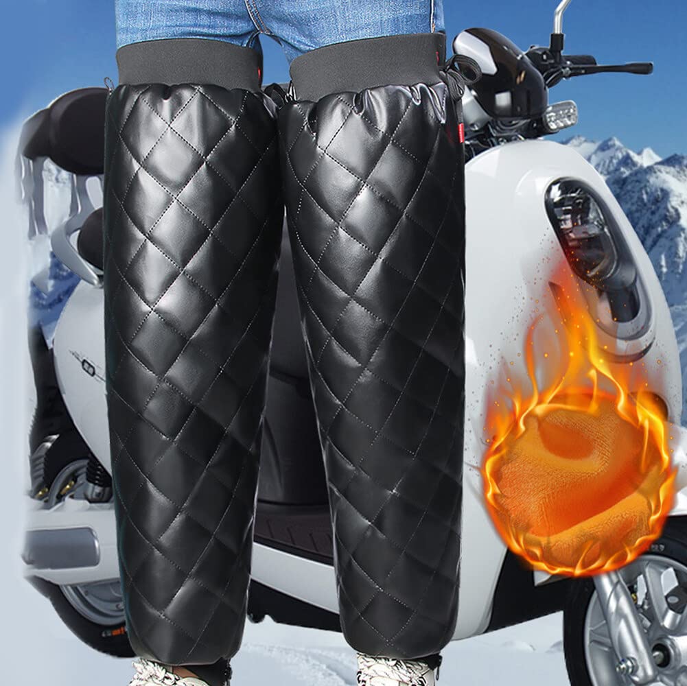 PU Leather Motorcycle Knee Pad Leg Warmer Protection With Plush Lined Winter Adjustable Long Windproof Knee Brace Support Protector Leggings Covers - Pain Relief, Warming Knee, Non-slip Comfort - View #3