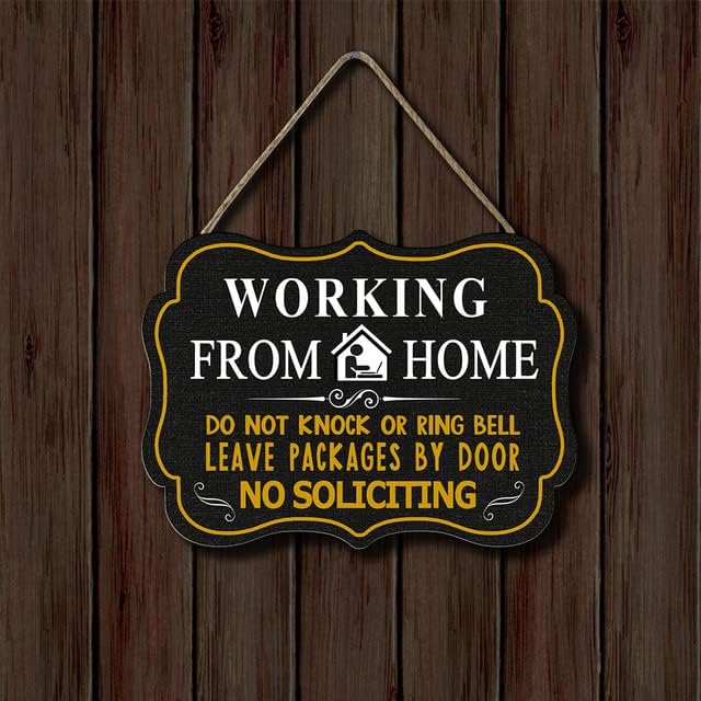 Miniatura 3 de Letrero con texto en inglés "Working from Home" ("Do Not Knock or Ring Bell Leave Packages at Door No Soliciting") para puerta delantera, letrero de