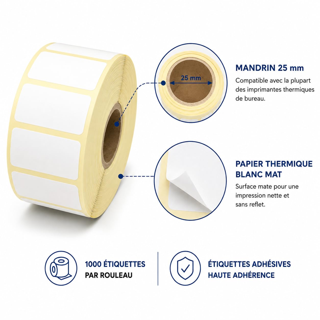 Lot de 6 rouleaux d'étiquettes thermiques 50x30 mm 25mm 1000 pièces par rouleau - étiquettes adhésives universelles blanches imprimantes thermiques transfert thermique (6)