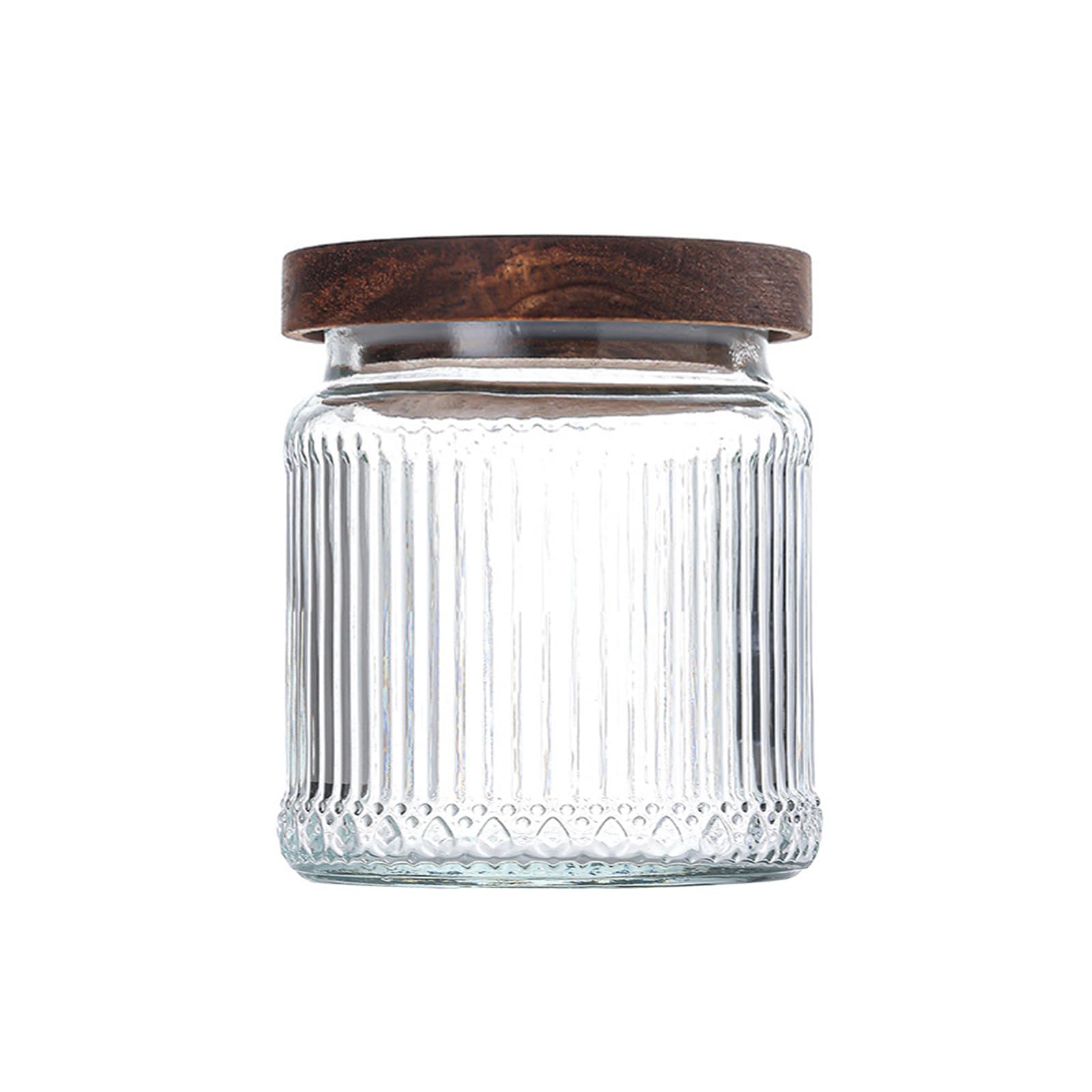 soulnioi Glass Jar with Lid Glass Containers With Bamboo Lids,Striped Glass Jar,Coffee Storage,Decorative Container Tea & Coffee Bean Sealer Acacia Wood Glass Storage Jar 500ml