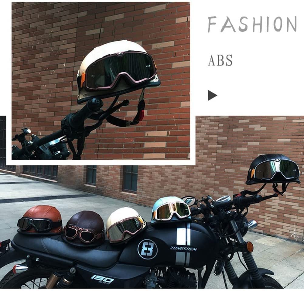 Duitse Stijl Vintage Motorhelm ECE Goedgekeurd Lederen Half Open Helm Skull Cap Pilot Goggles Cruiser Touring Scooter Voor Volwassen Jeugd Mannen Vrouwen D,XL=59-60CM