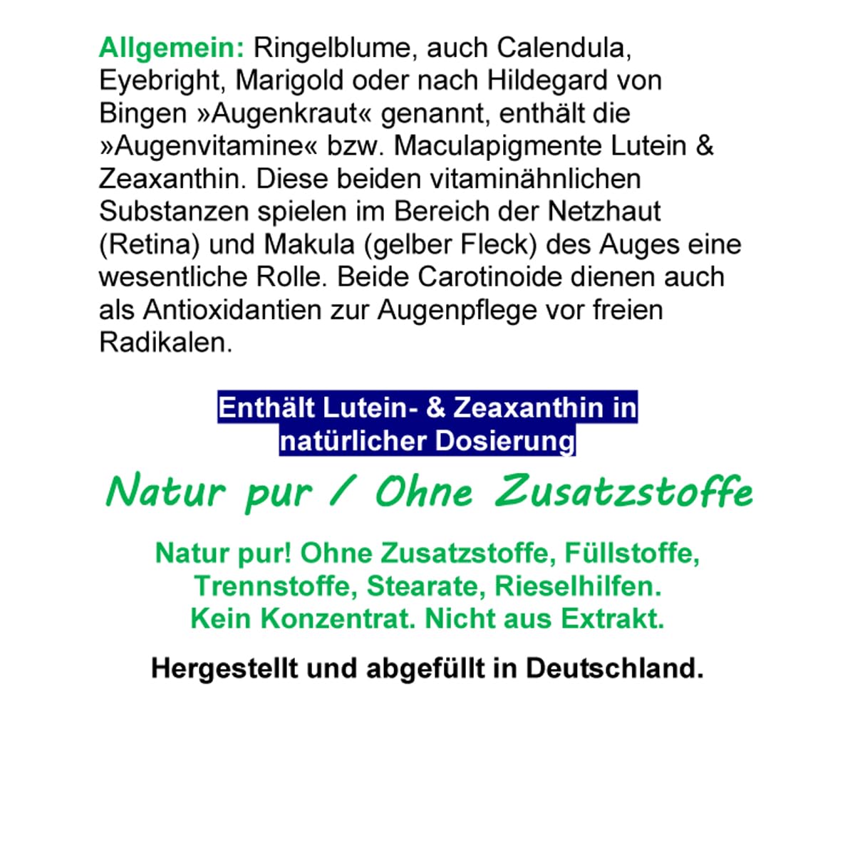 Sehkraft Kapseln & Augen Vitamine 360 (3x120) Kapseln - AUGENKRAUT RINGELBLUME - Lutein & Zeaxanthin VITAL COMPLEX + Netzhaut. Natur pur - OHNE ZUSATZSTOFFE 26960-3