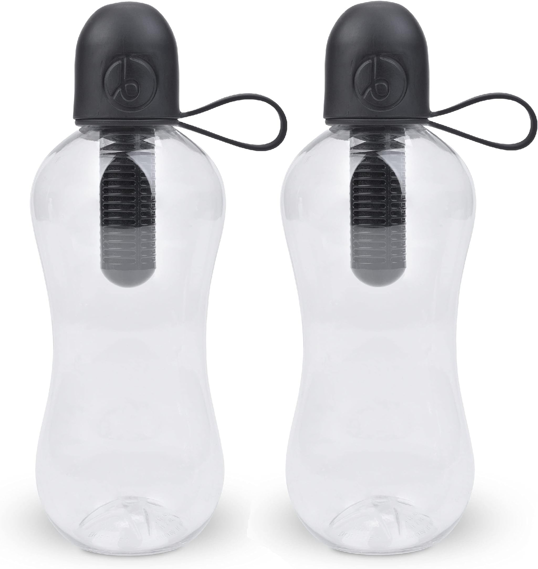 Bobble Classic Water Bottle, Filtered Water, BPA-Free Reusable Bottle, Soft Touch Carry Cap with Replaceable Carbon Filter for Sustainable Water and Hydration 18.5 oz - 2 Pack (Black)