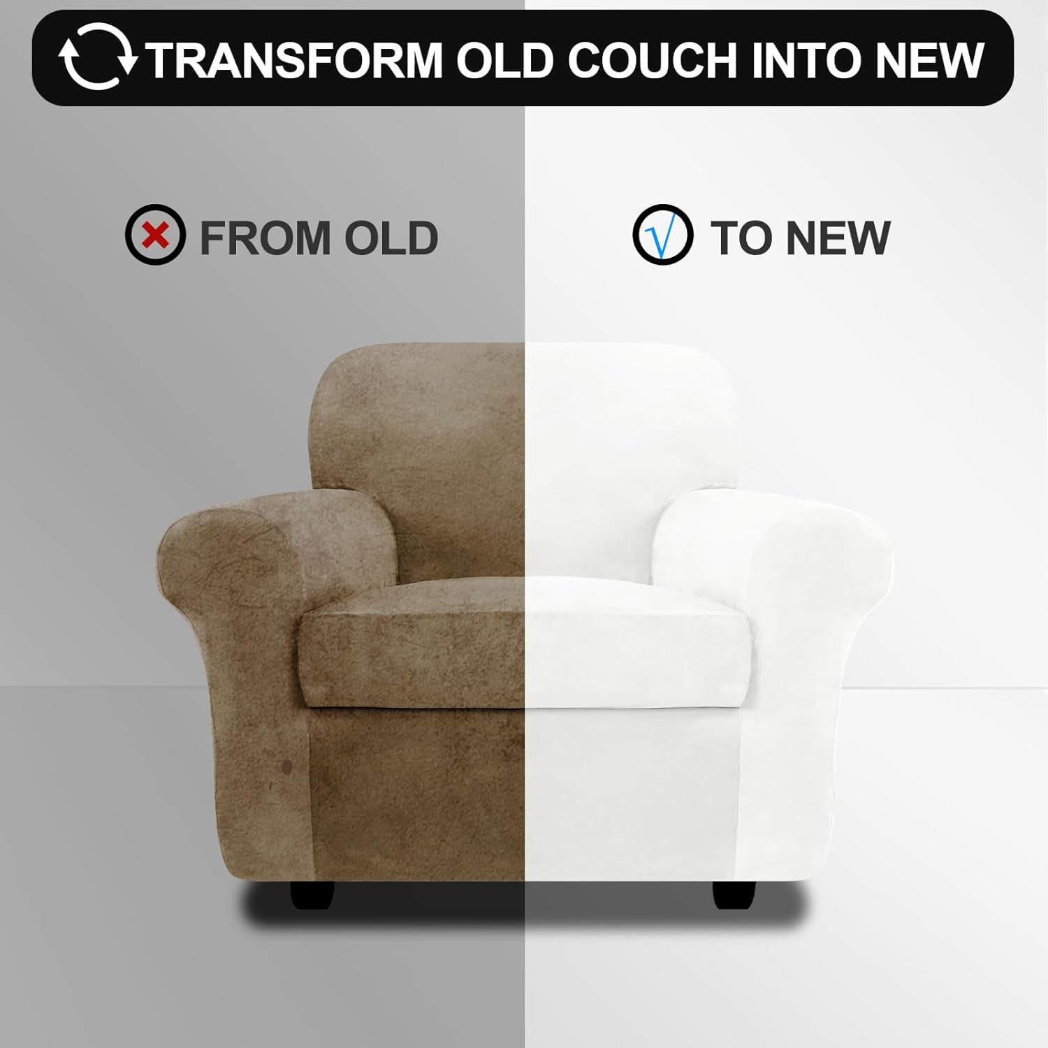 FestiCorp Sofa Cover, Velvet Couch Covers for Dogs, Stretch Sofa Slipcovers, Thick Furniture Covers for Pets, Washable Chair Cover, Armchair, Off White