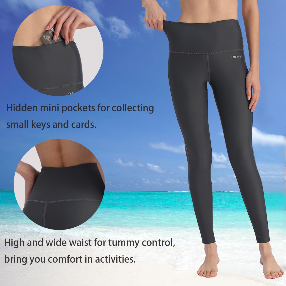 Ubestyle Pantalon de bain taille haute UPF 50+ pour femme - Legging de natation - Protection solaire