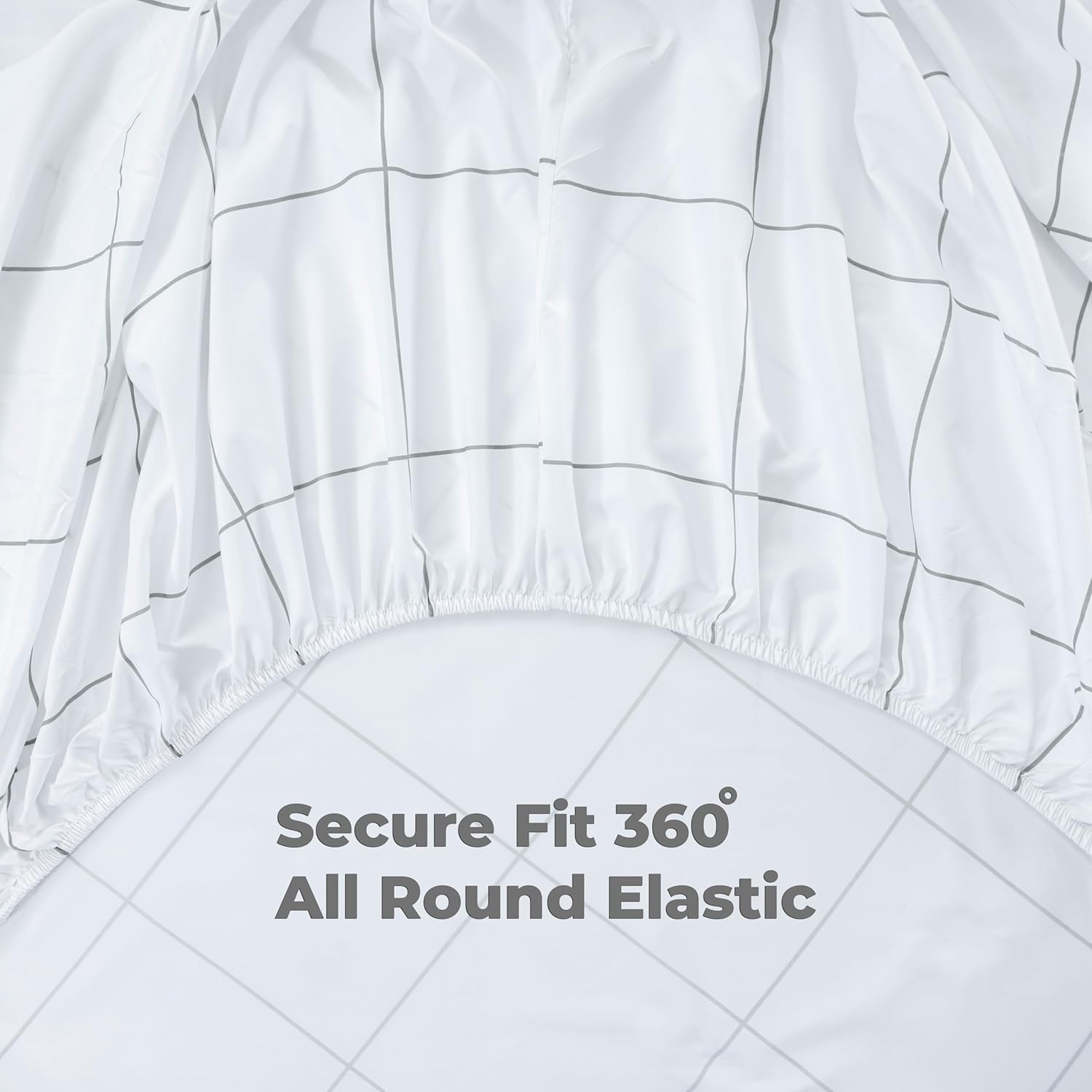 Dreamology Queen Sheet Set - 4 Pieces Microfiber Sheet, Printed Sheet Set with Solid Cuffed Detail, Includes 1 Flat Sheet, 1 Deep Pocket Fitted Sheet and 2 Pillowcases, Queen Sheets – Squares - Image 5