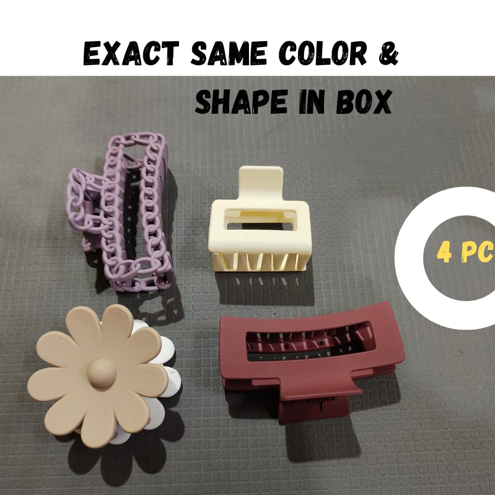 TrendyTrolley 4 Pc Large Hair Claw Clips Combo Set | Non-Slip Matte Finish Hair Clutcher & Ponytail Holder Clips for Women & Girls | Durable Strong Grip Hair Accessories (HC-C8) 1