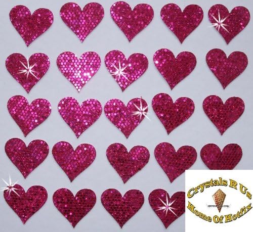 CrystalsRus 2 Packs = 48 Fabric Sequin 20mm Hearts Iron-On Fabric Transfer