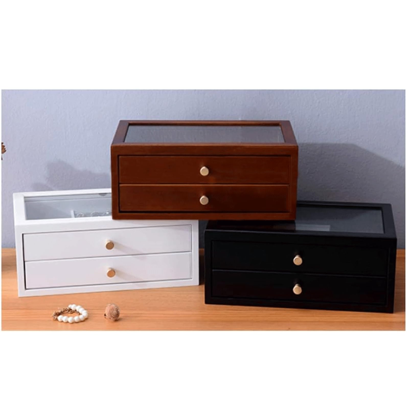 XBTGS Joyero de madera de lujo con 2 capas, organizador de joyas de gran capacidad, caja organizadora de joyas, aretes, anillos, caja de almacenamiento de joyas,