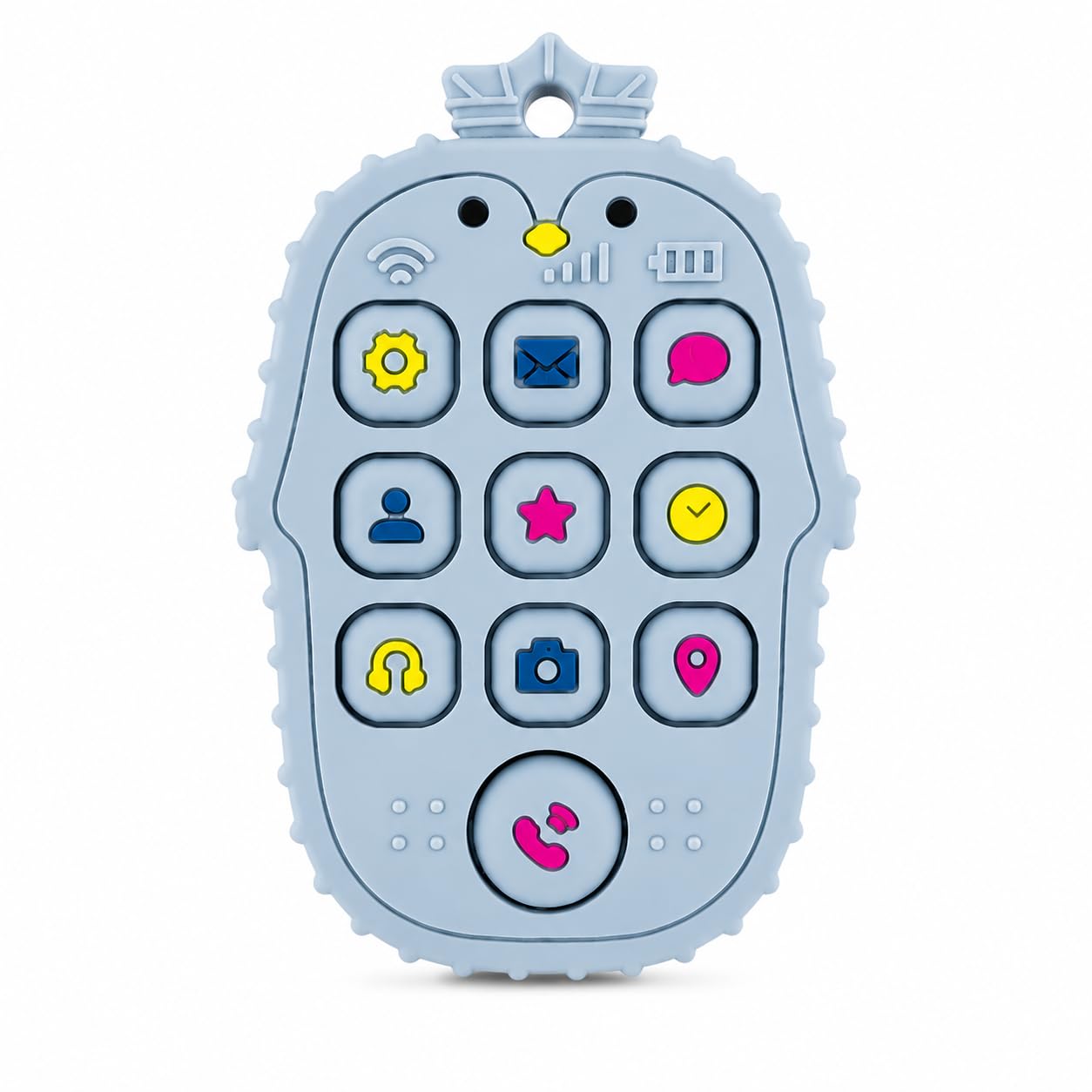 Silicon Mobile Teether: Soft Silicone Remote Toy Baby Toys for 6 to 12 Months | BPA-Free Teething Toys for Babies and Toddlers | Biting Skills, Color & Shape Recognition- Multicolor (Light Blue)-image-2